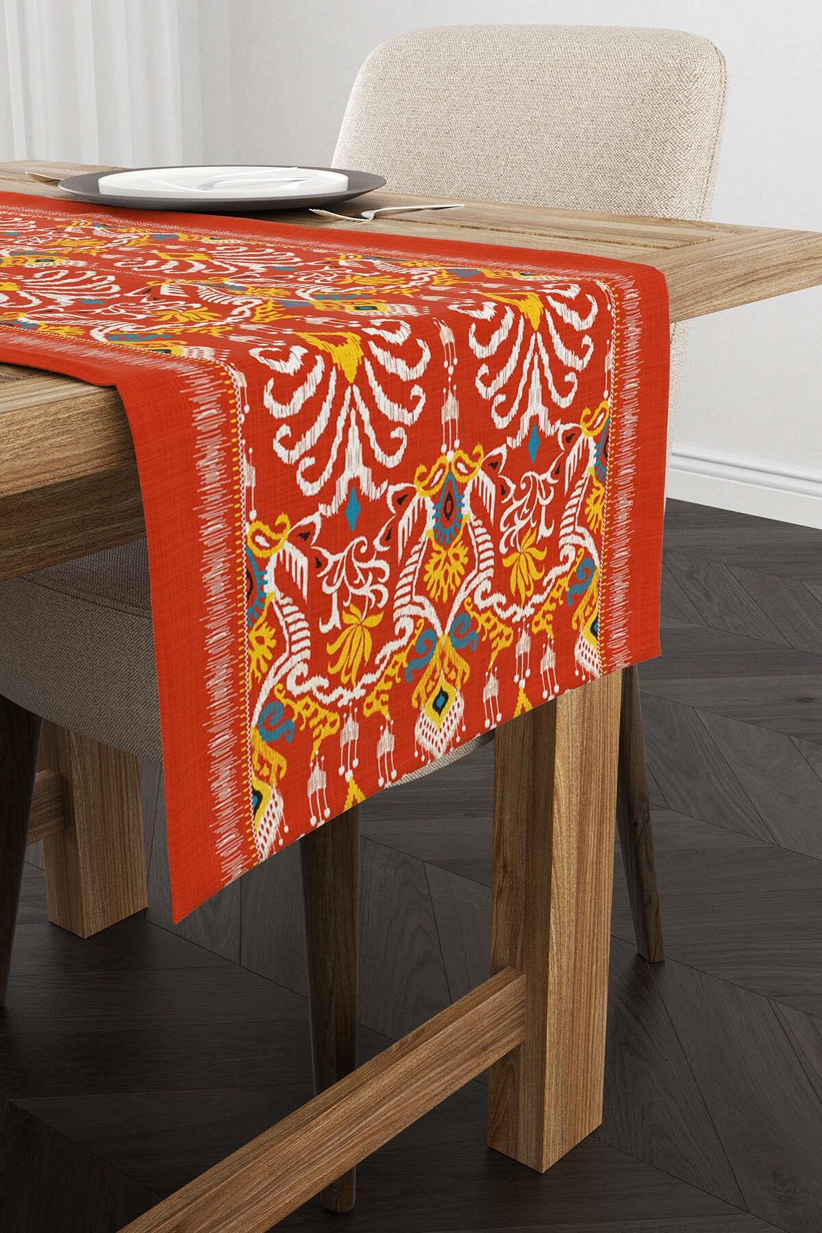Turuncu Etnik Motif Kilim Desenli Dijital Baskılı Runner CGH1364-RN