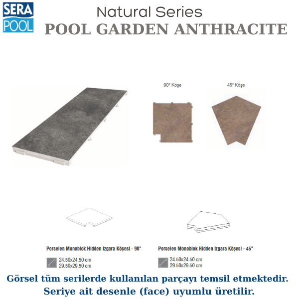 Pool Garden Anthracite Porselen Monoblok Hidden Izgara Köşe ParçasıPorselen IzgaraSerapoolPGAKOSEGHM