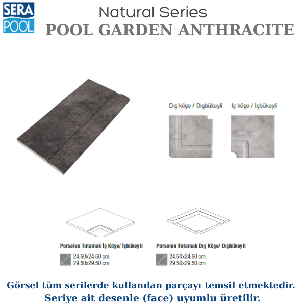 Pool Garden Anthracite Porselen Tutamak Köşe İç/Dış BükeyliPorselen TutamakSerapoolPGAKOSEHB