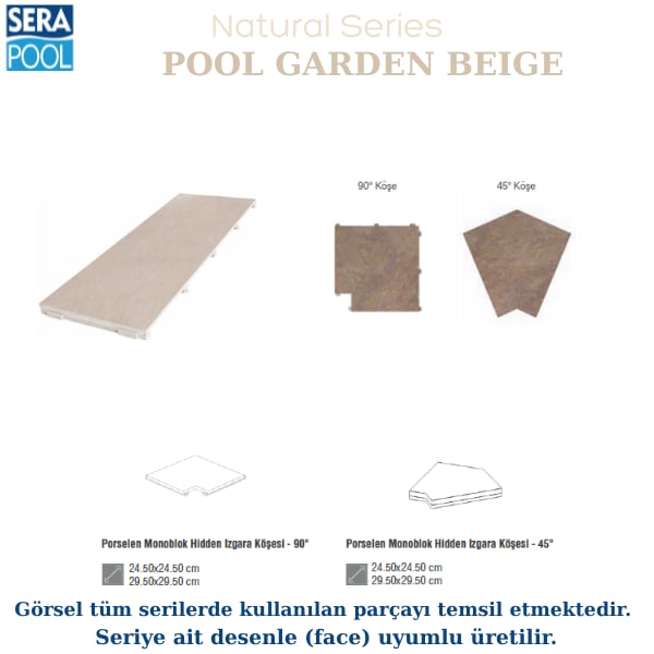 Pool Garden Beige Porselen Monoblok Hidden Izgara Köşe ParçasıPorselen IzgaraSerapoolPGBKOSEGHM