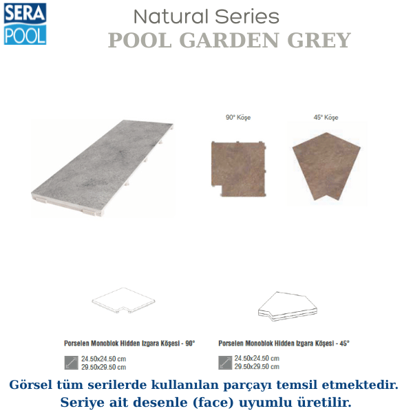 Pool Garden Grey Porselen Monoblok Izgara Köşe ParçasıPorselen IzgaraSerapoolPGGKOSEGM