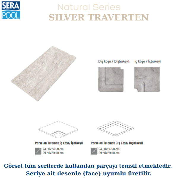 Silver Traverten Porselen Tutamak Köşe İç/Dış BükeyliPorselen TutamakSerapoolSTKOSEHB