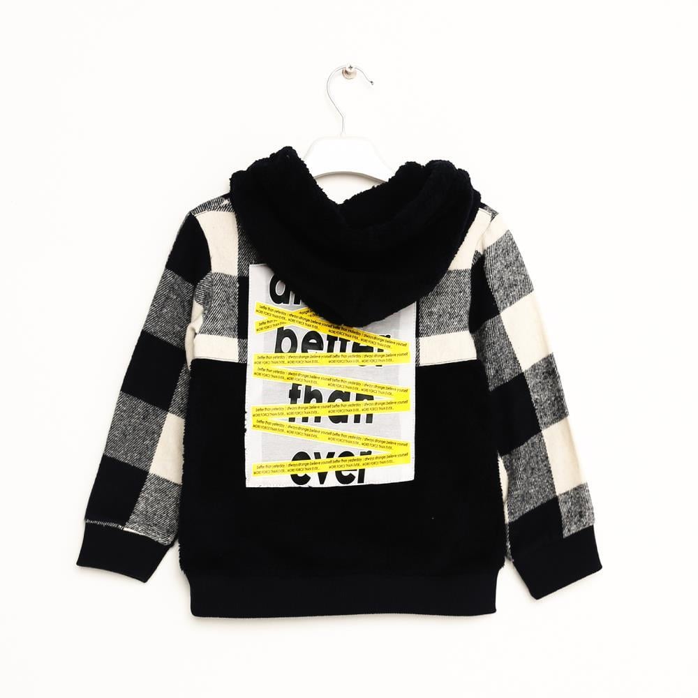 323306Erkek Çocuk Kapşonlu Garnli Peluş Sweatshirt 1-5 Yaş