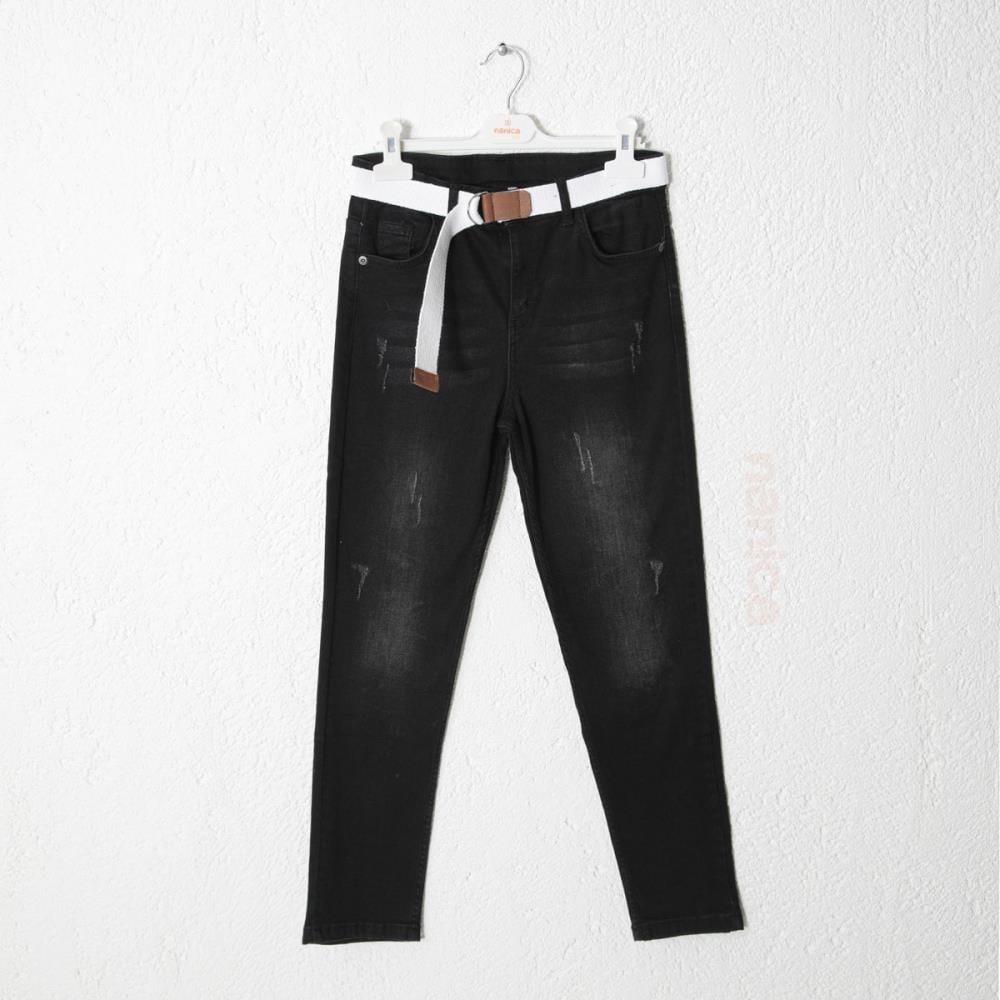 124238Erkek Çocuk Kemerli Beli Lastikli Denim Pantolon 1-5 Yaş