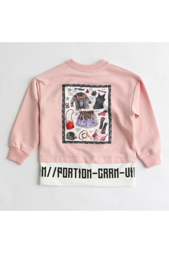 421602Kız Çocuk Baskılı Sweatshirt Tayt Takım 1-5 Yaş
