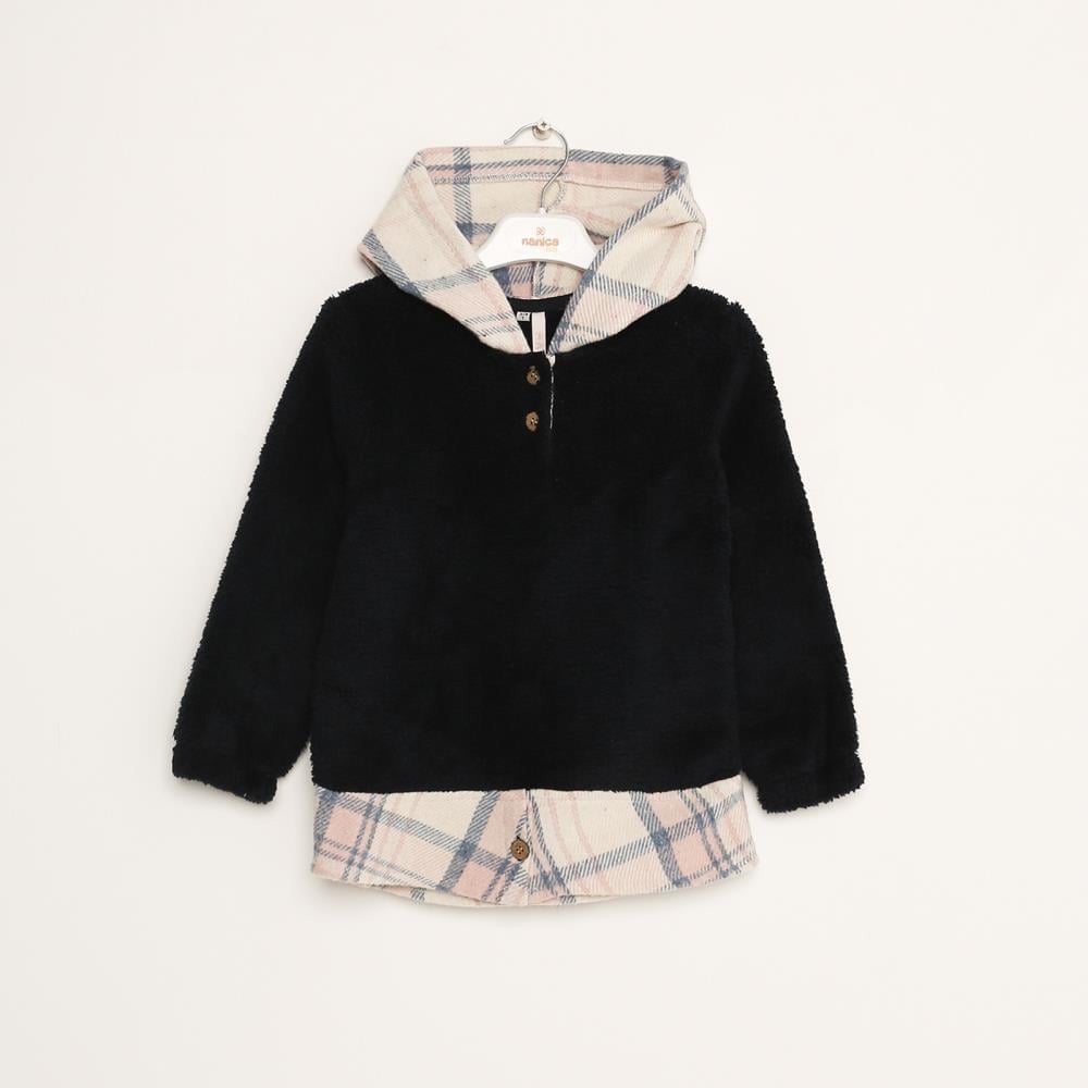 423303Kız Çocuk Ekoseli Peluş Sweatshirt 6-16 Yaş