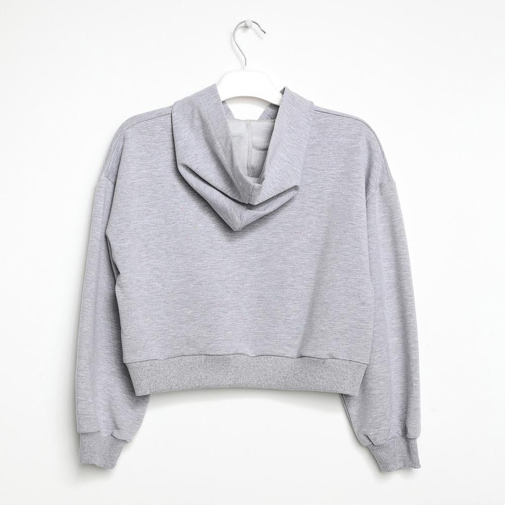 422309Kız Çocuk Kapşonlu Baskılı Crop Sweatshirt 6-16 Yaş
