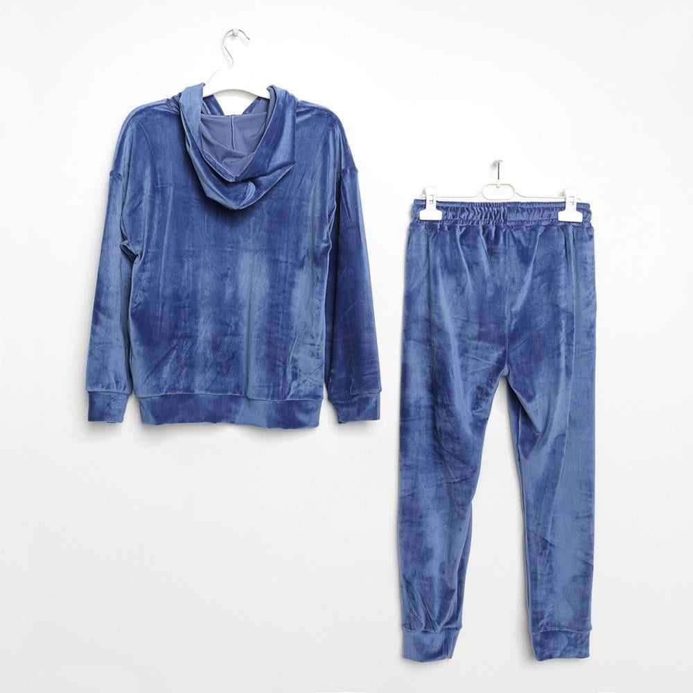 422900Kız Çocuk Kapşonlu Sweatshirt Pantolon Kadife Takım 1-5 Yaş
