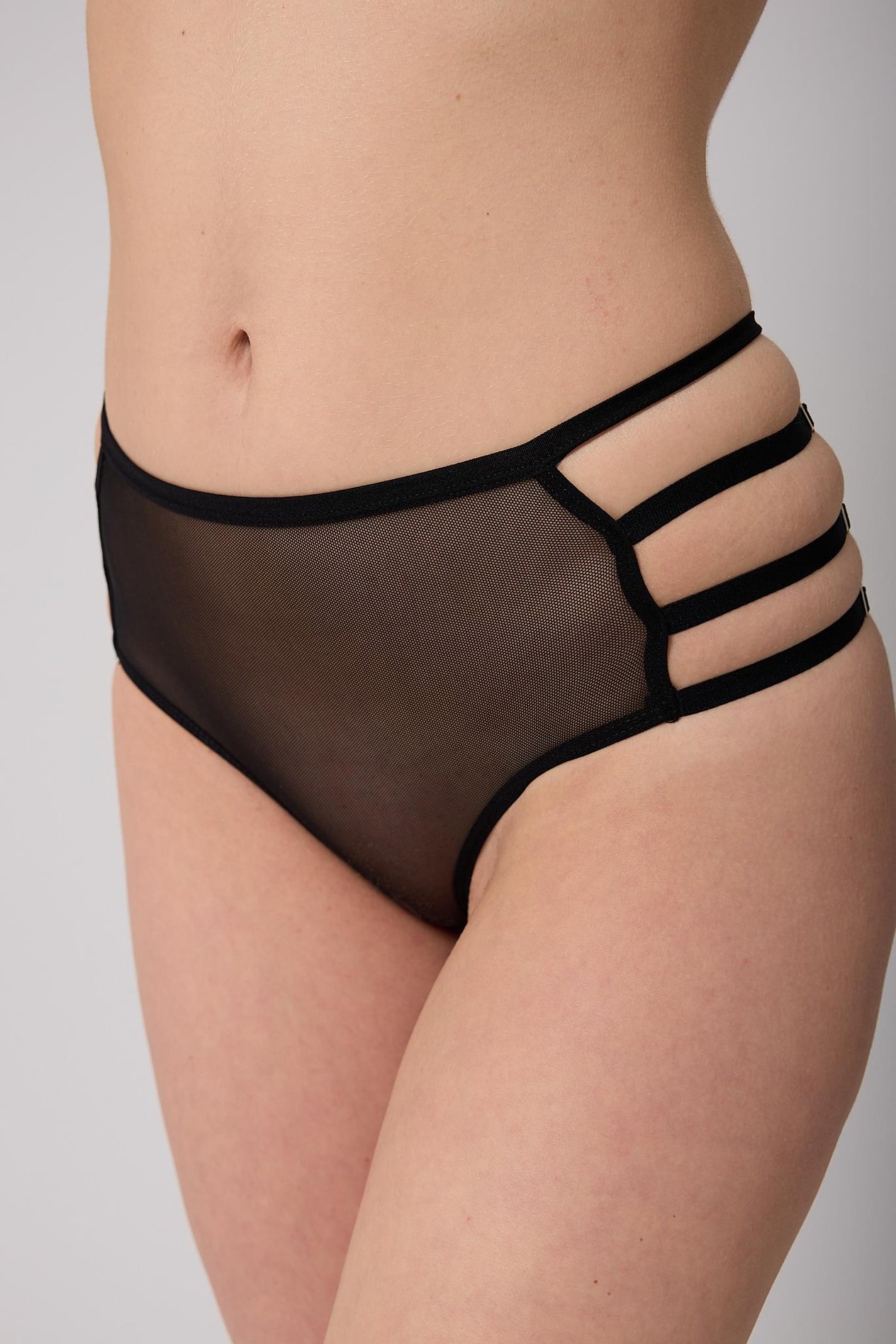 Kadın Tül Transparan Lastik Detaylı Yüksek Bel Siyah Bikini Külot