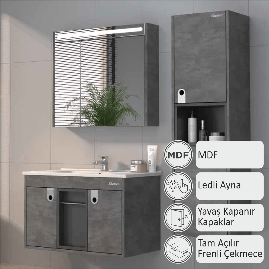 SHOWER ZARIA Banyo Dolabı 80 Cm (Boy Dolabı Dahil Değildir.)