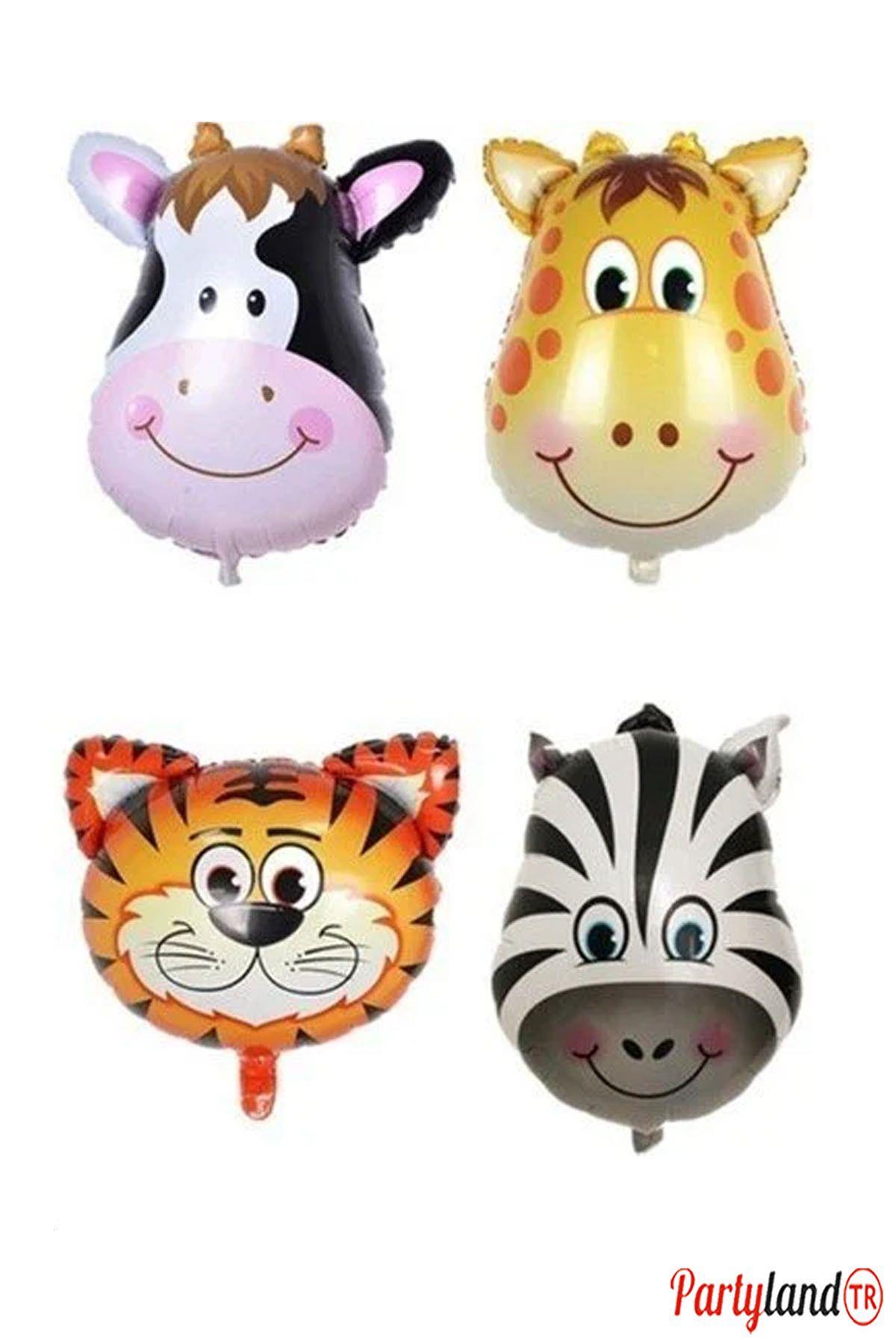 Safari 4 lü Folyo Balon İnek Zürafa Kaplan Zebra