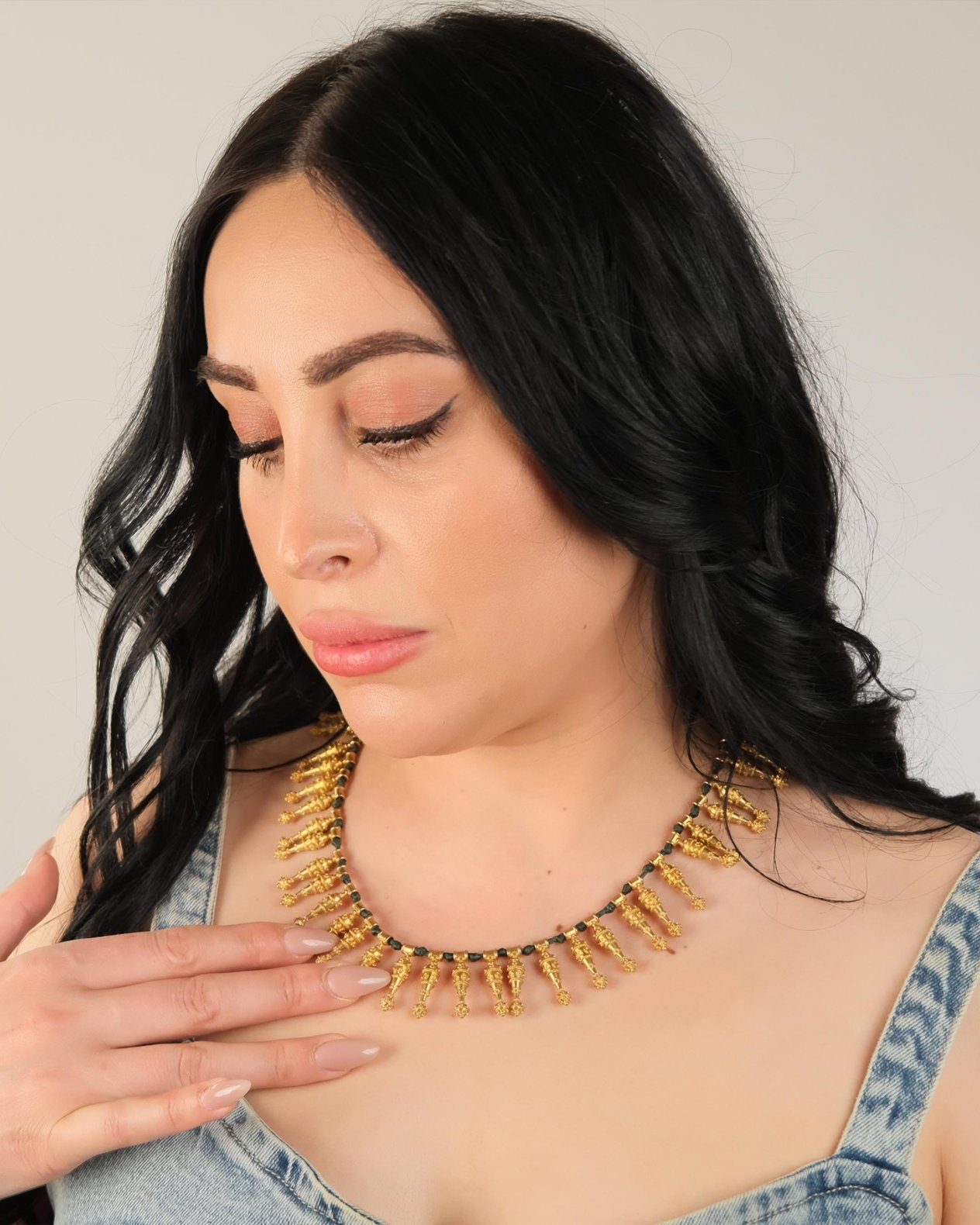 Polimooi El Yapımı Boho Vintage Bronz Taş Sallantılı Kolye – Etnik Statement Takı
