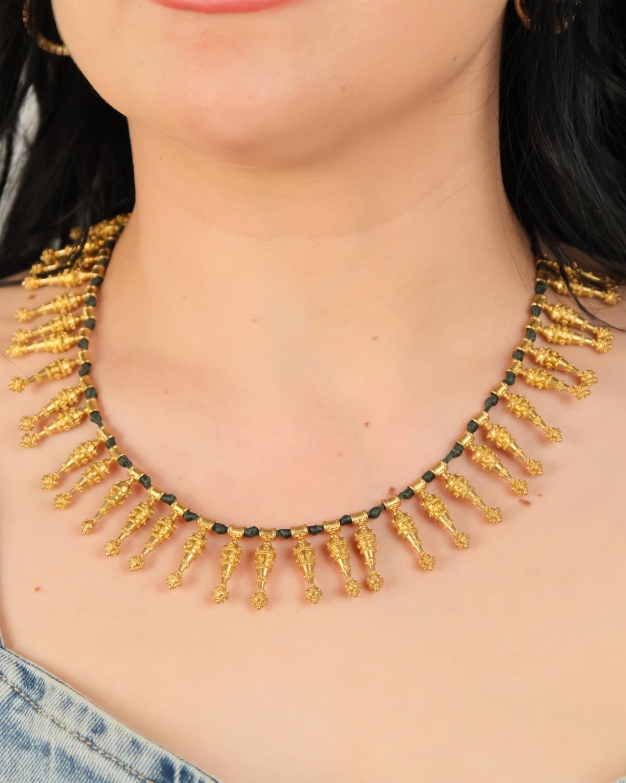 Polimooi El Yapımı Boho Vintage Bronz Taş Sallantılı Kolye – Etnik Statement Takı