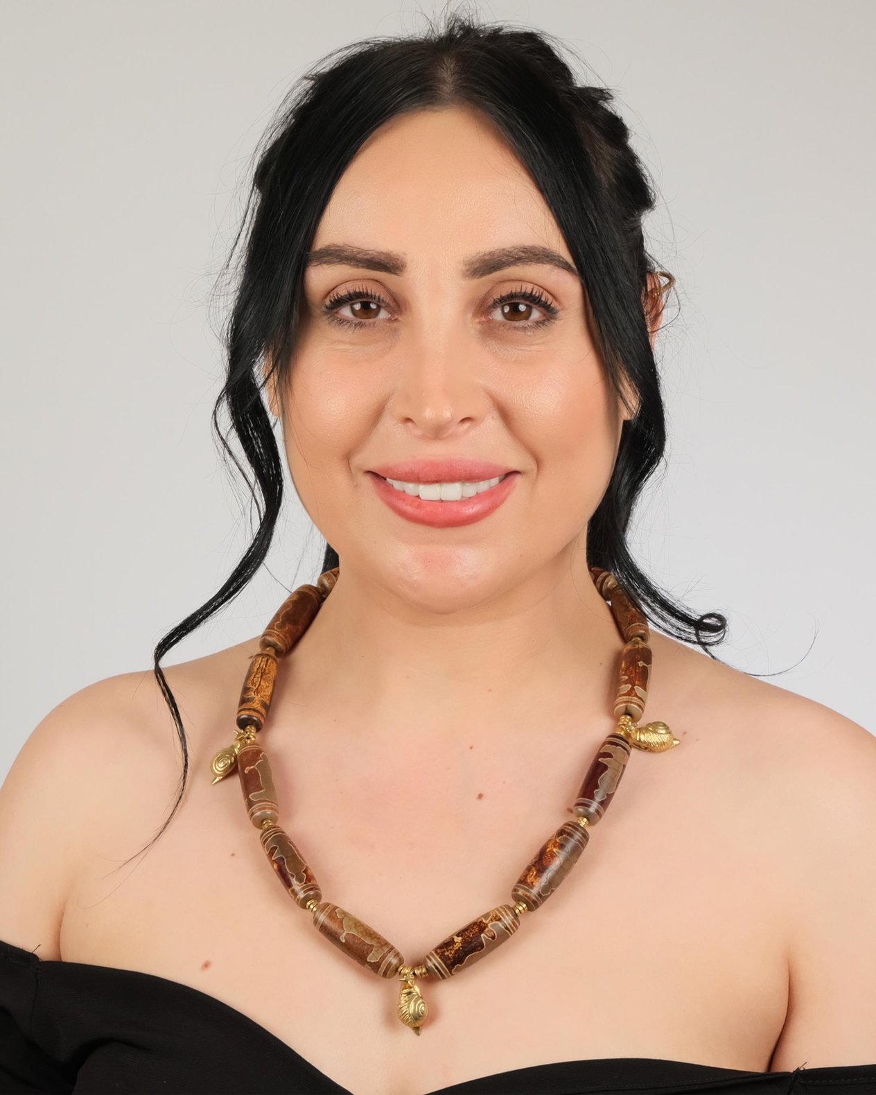 Polimooi Tibet Akik & Bronz Deniz Kabuğu Uçlu Statement Kolye