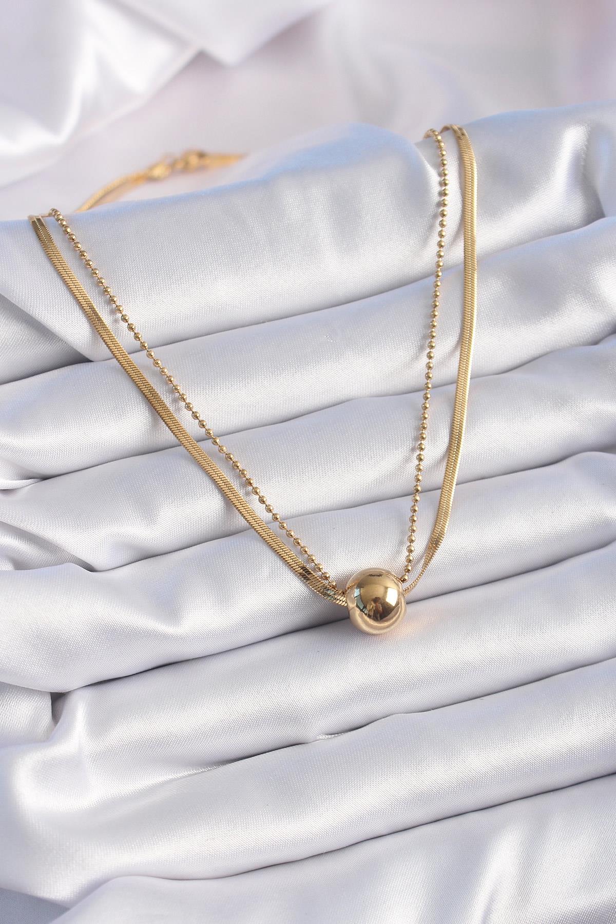 316L Çelik Gold 2li İtalyan Zincir Model Top Model Kadın Kolye