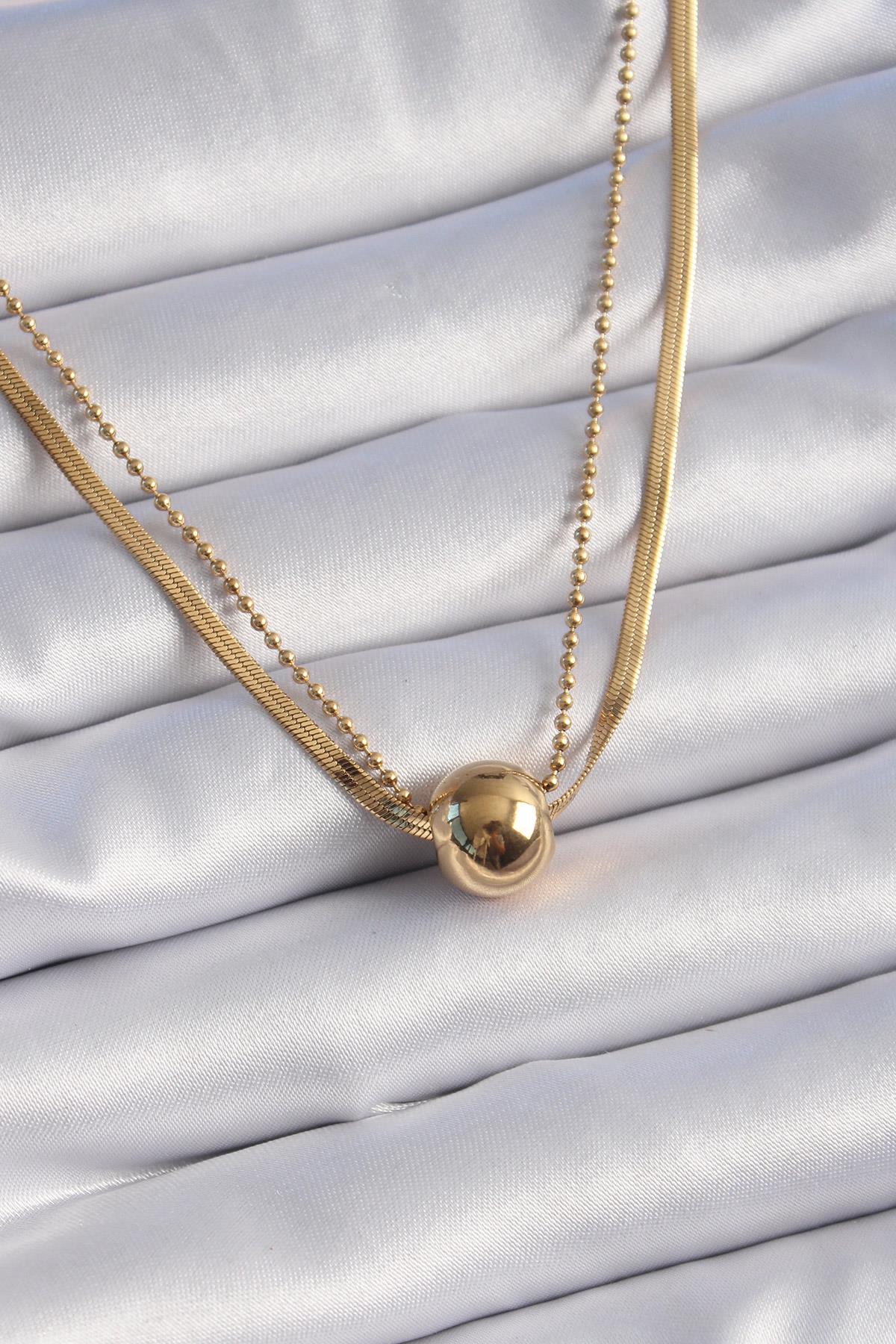 316L Çelik Gold 2li İtalyan Zincir Model Top Model Kadın Kolye