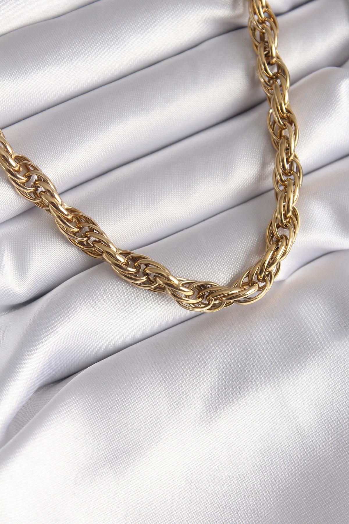 316L Çelik Gold Renk Örme Burgu Zincir Model Kadın Kolye * PRT3500EB01107