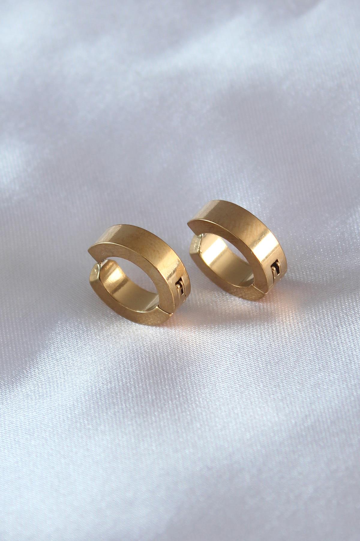 316L Çelik Gold Renk Sıkıştırmalı Erkek Küpe * PRT3500EB00387