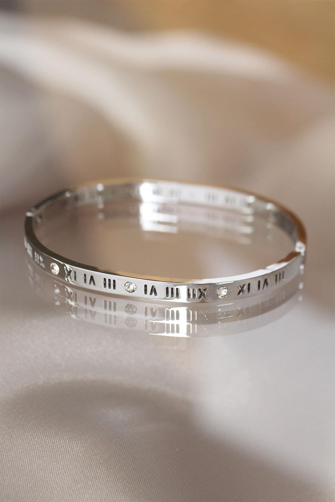 316L Çelik Roma Rakamlı Silver Renk Bilezik Kelepçe * PRT3500EB00074