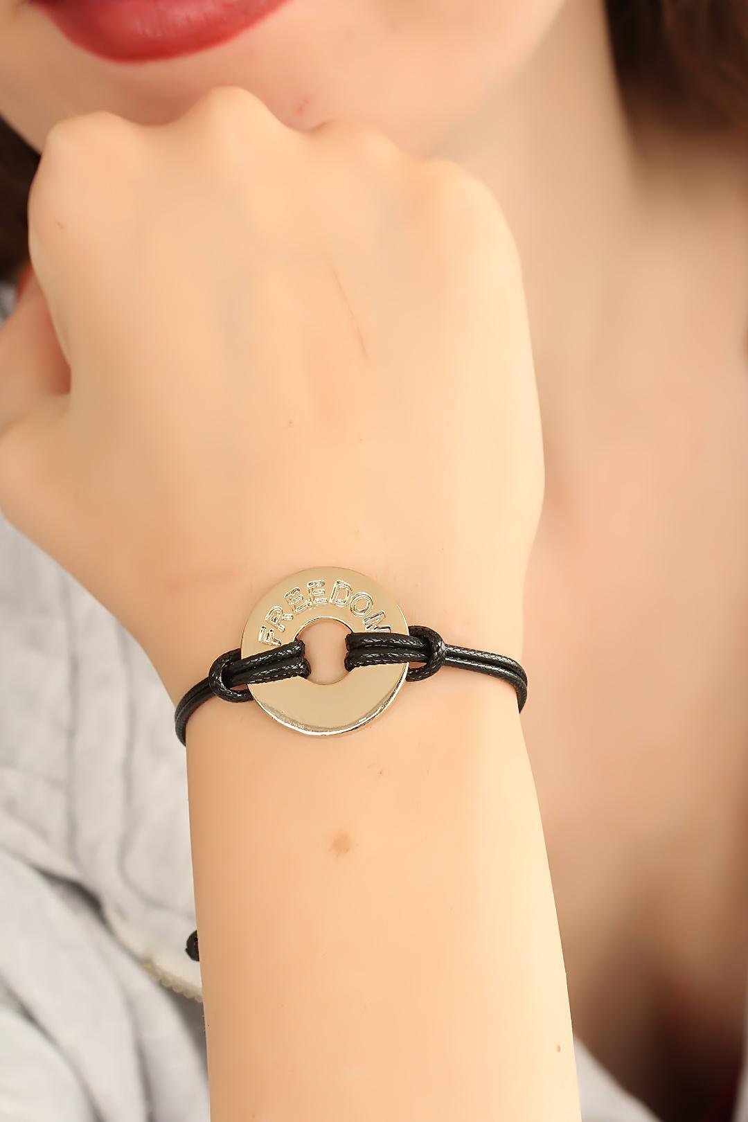 FREEDOM (Özgür) Siyah Deri İpli Unisex Mood Bileklik  - PRT3500EB00052