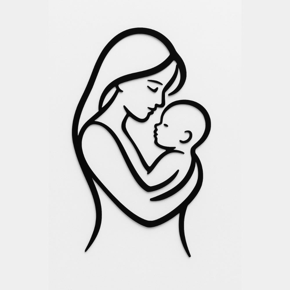 Anne ve Çocuk Silüeti - Siyah Pleksi Duvar Süsü