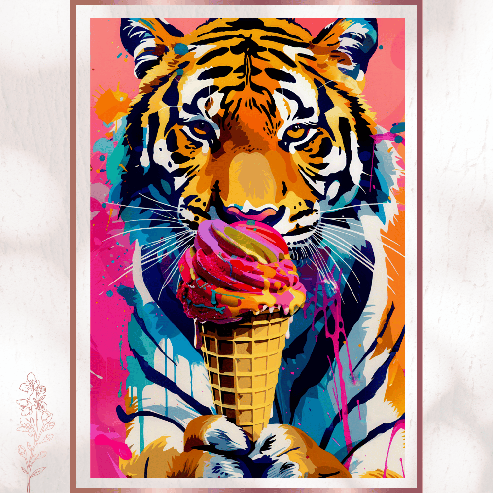 Dondurma Tutan Kaplan - Renkli Pop Art Poster