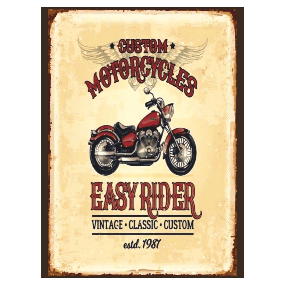 Easy Rider Motorcycle Temalı Retro Ahşap Poster Tablo | Vintage Motosiklet Dekoru