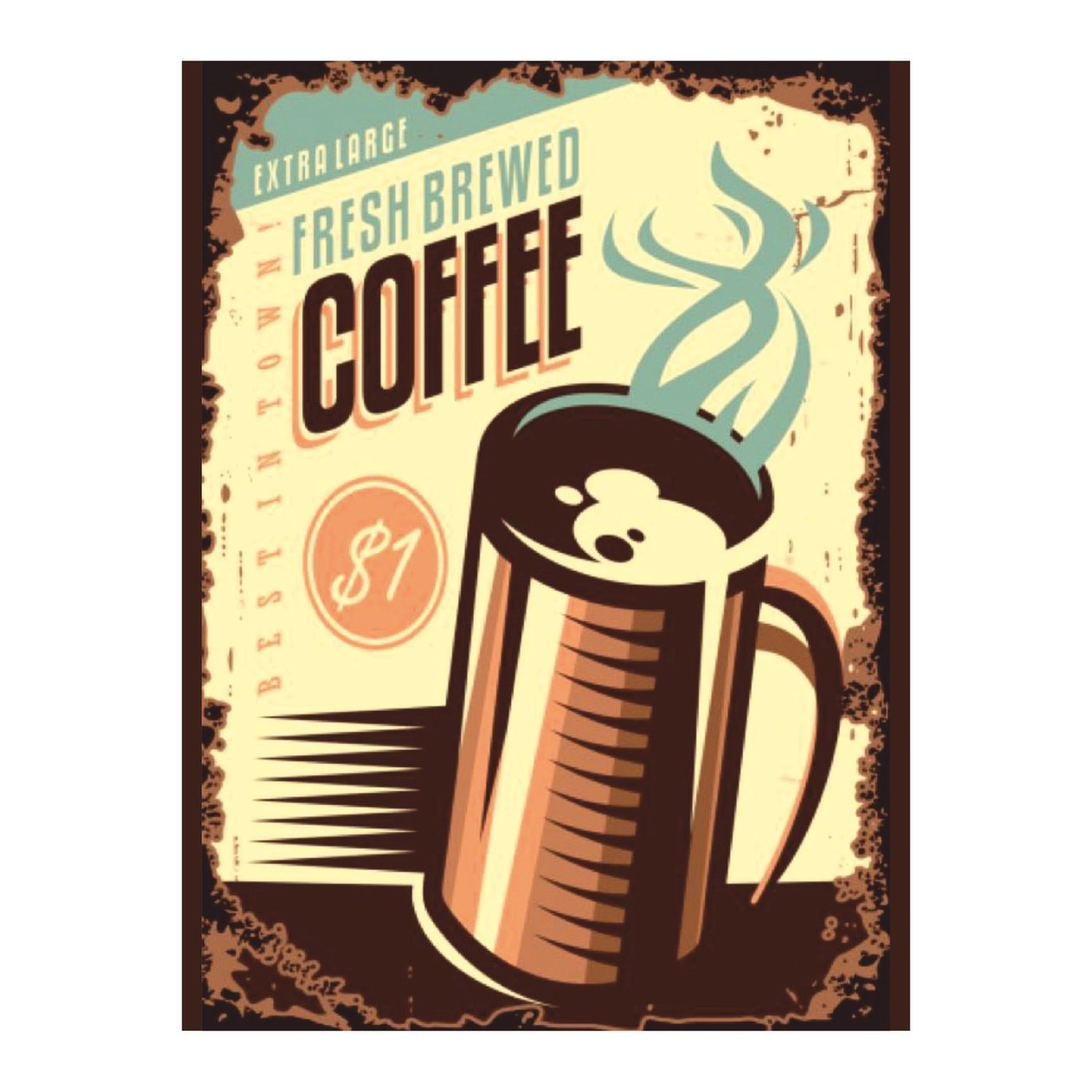 Fresh Brewed Coffee Retro Ahşap Poster Tablo | Vintage Kahve Reklamı Dekoru