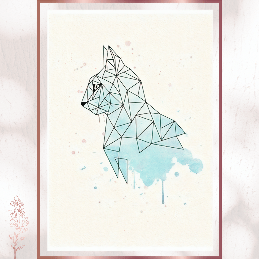 Geometrik Su Desenli Kedi Posteri - Minimalist Sanat Tablosu
