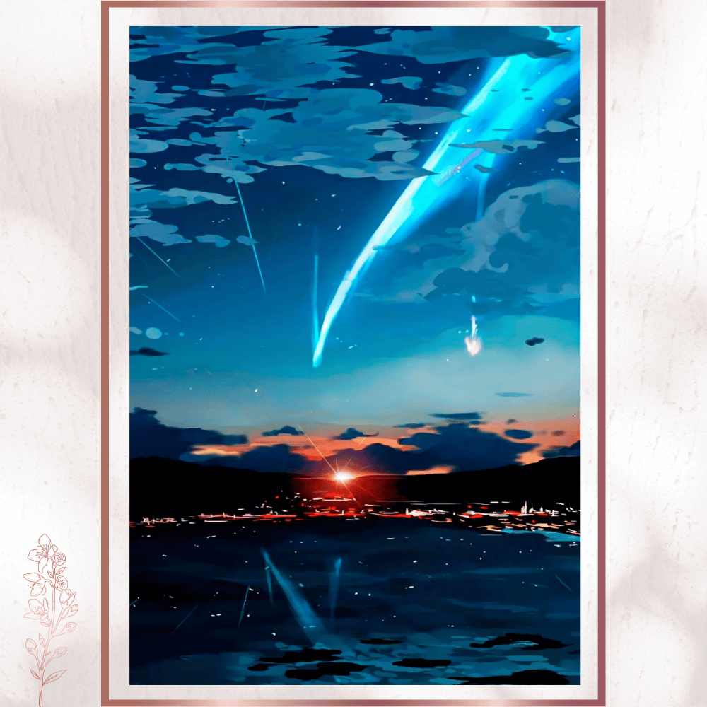 Meteor Manzaralı Gece Tablosu - Gökyüzünden Süzülen Işık Pleksi Dekor