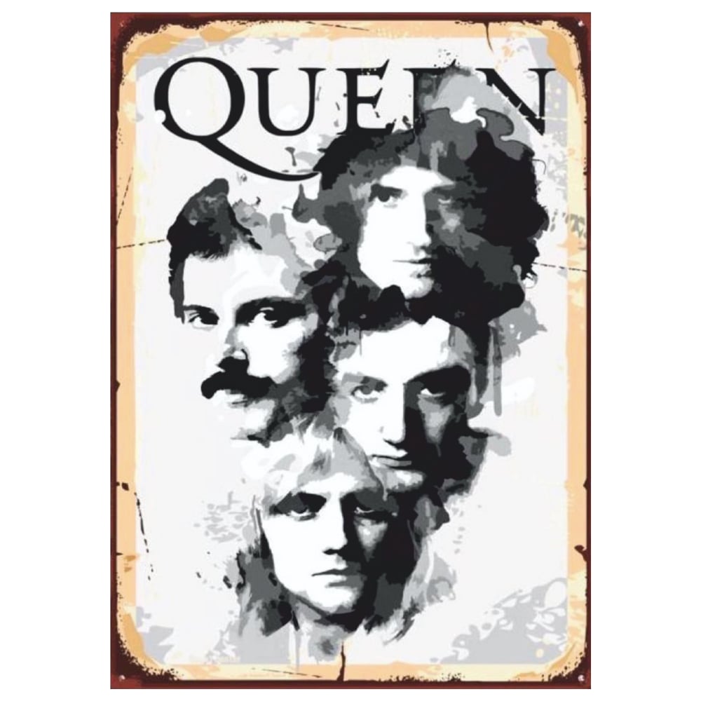 Queen Grup Retro Ahşap Tablo - Siyah Beyaz Müzik Efsanesi Poster Tasarımı