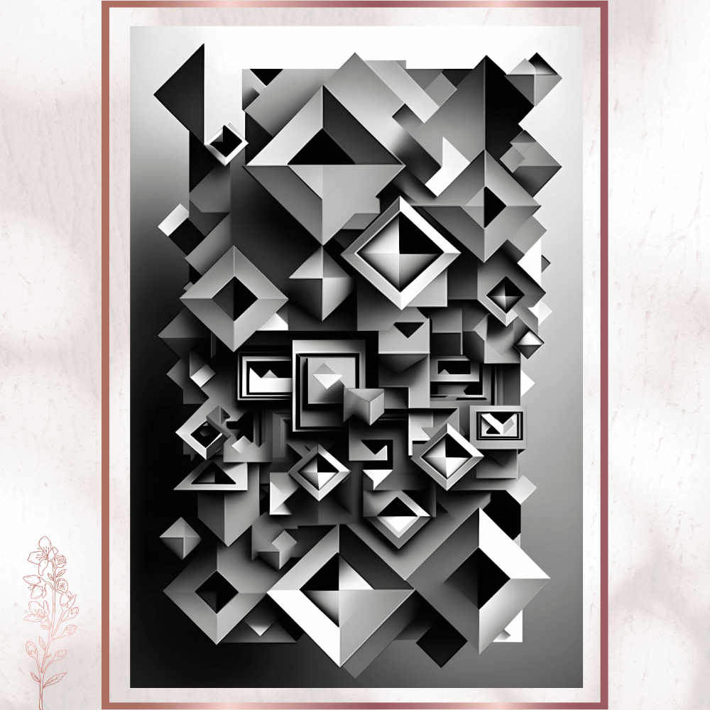 Siyah Beyaz 3D Geometrik Tablo - Derinlikli Modern Pleksi Dekor