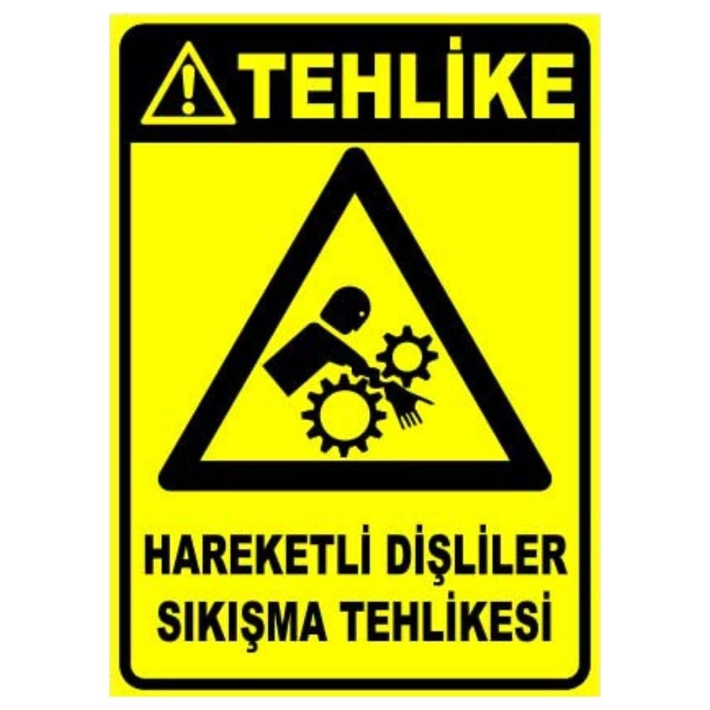 Tehlike Uyarı Levhası Hareketli Dişliler Sıkışma Tehlikesi