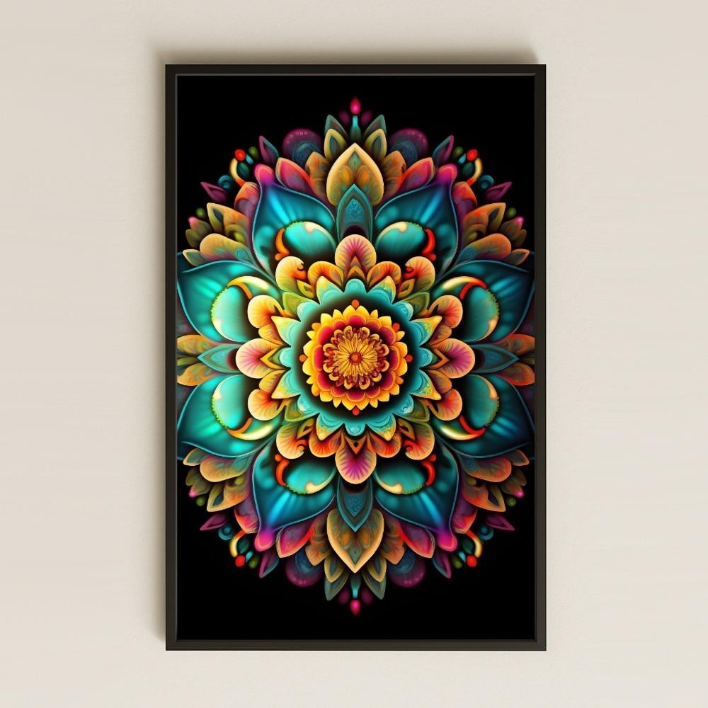 UV Baskılı Mandala Tablo - Neon Çiçekler