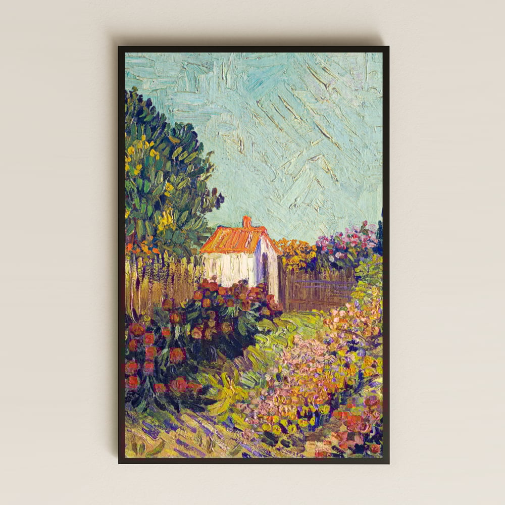 Van Gogh Çiçekli Bahçe ve Kır Evi - UV Baskılı Tablo