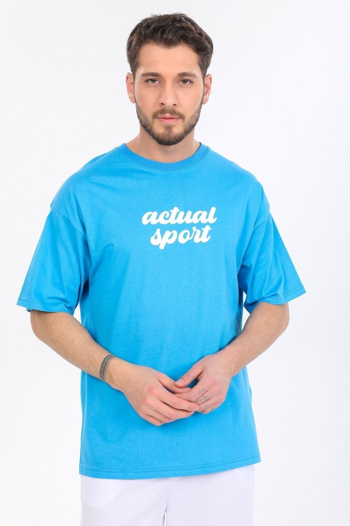 Actual Sport Yazılı Mavi T-shirt