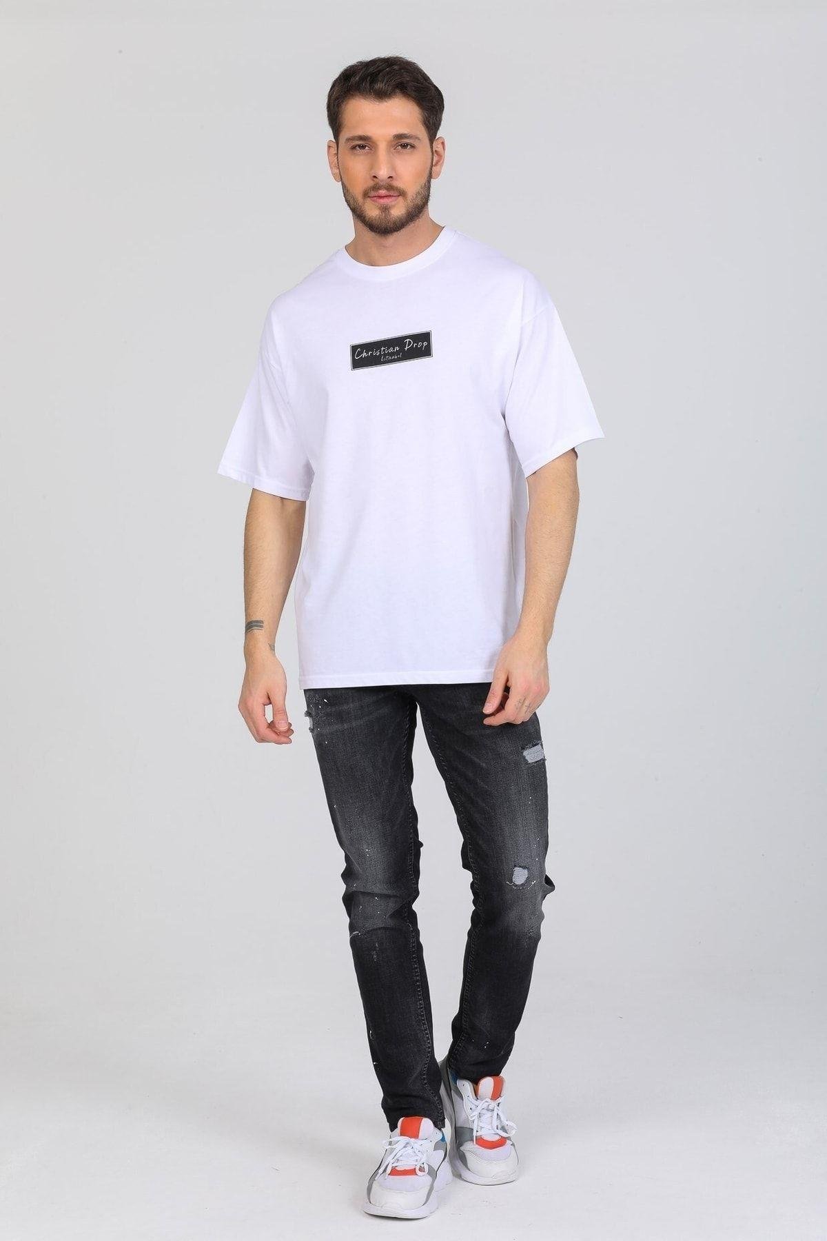 Oversize Logo Ve Istanbul Yazılı Beyaz T-shirt