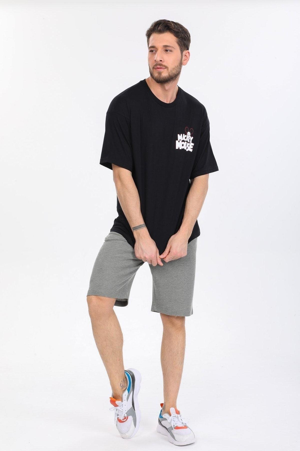 Mıckey Mouse Logolu Siyah T-shirt