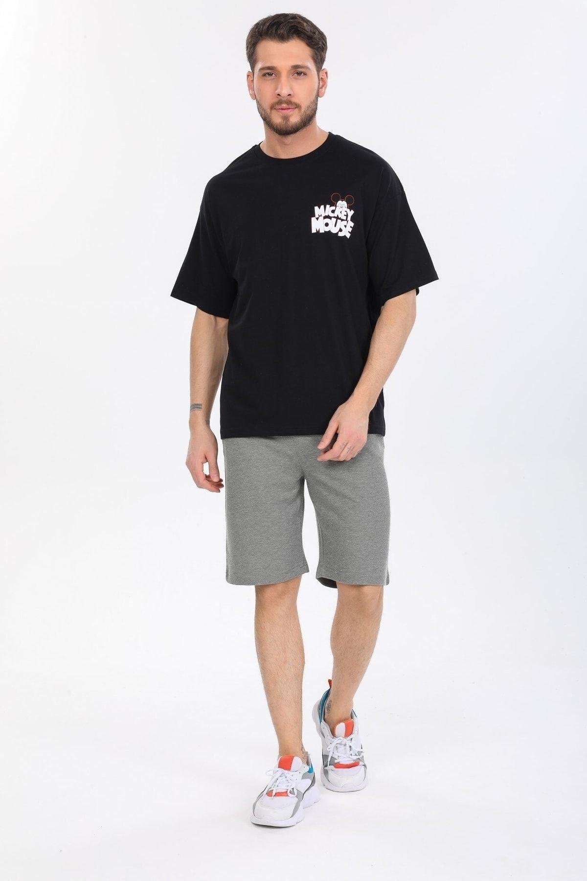 Mıckey Mouse Logolu Siyah T-shirt