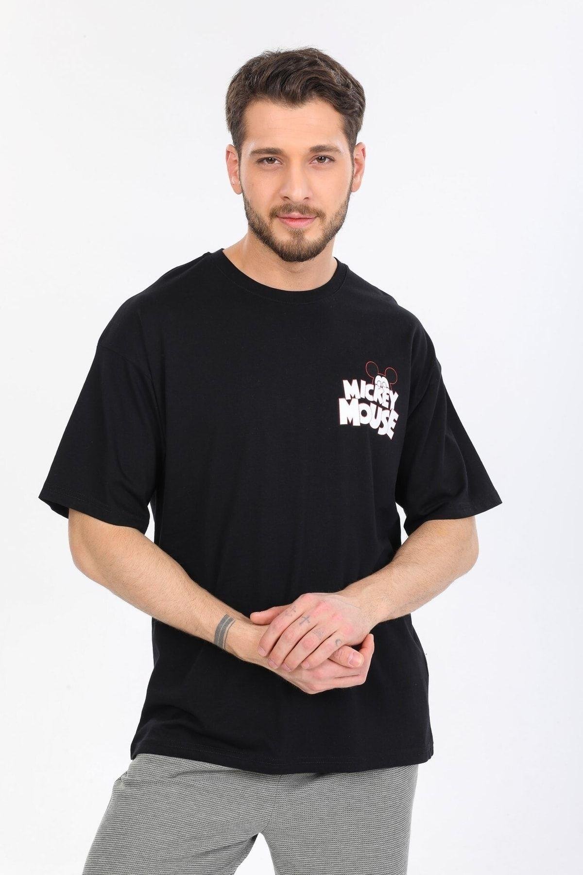 Mıckey Mouse Logolu Siyah T-shirt