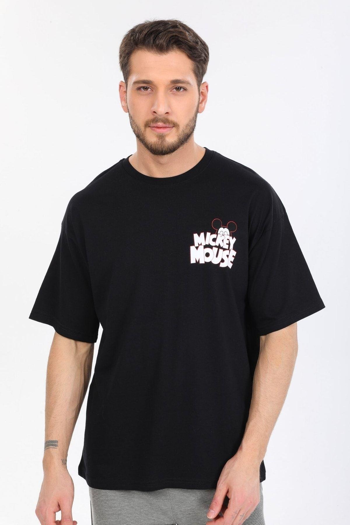 Mıckey Mouse Logolu Siyah T-shirt
