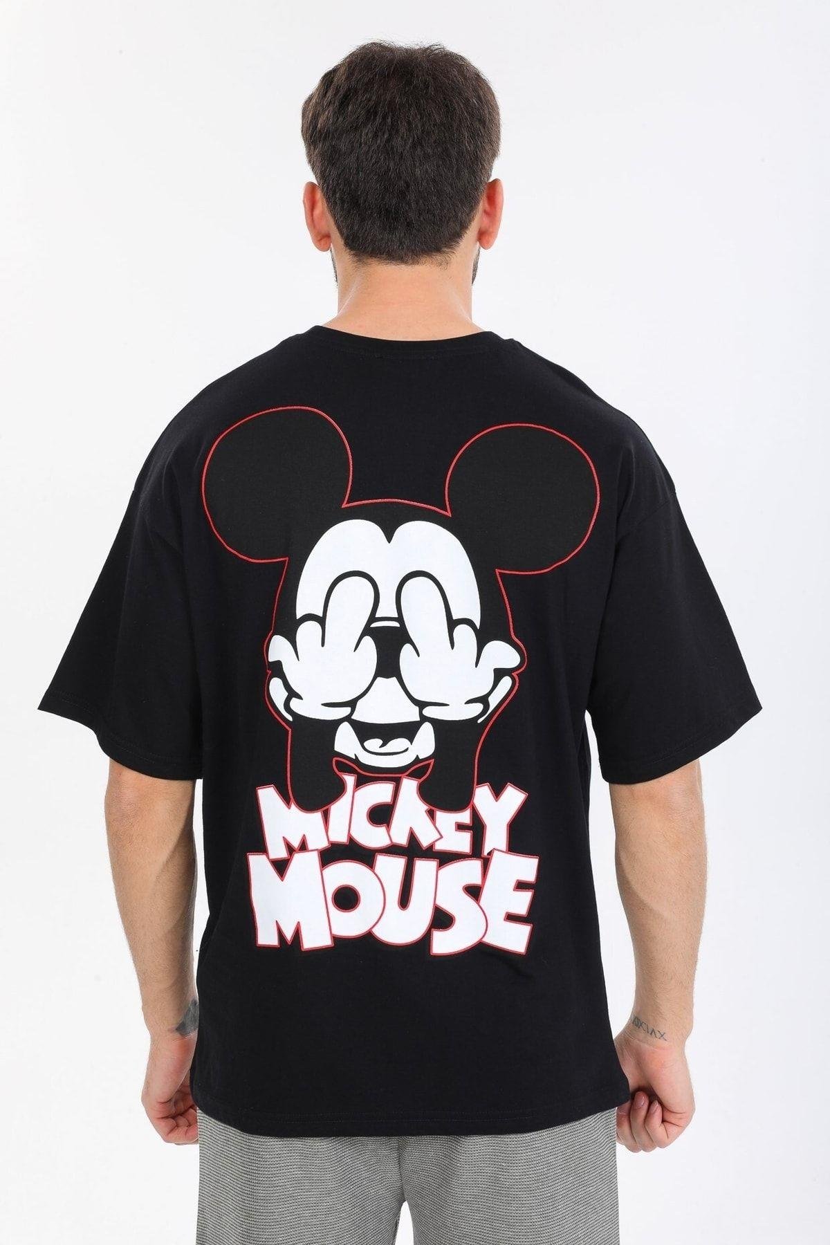Mıckey Mouse Logolu Siyah T-shirt