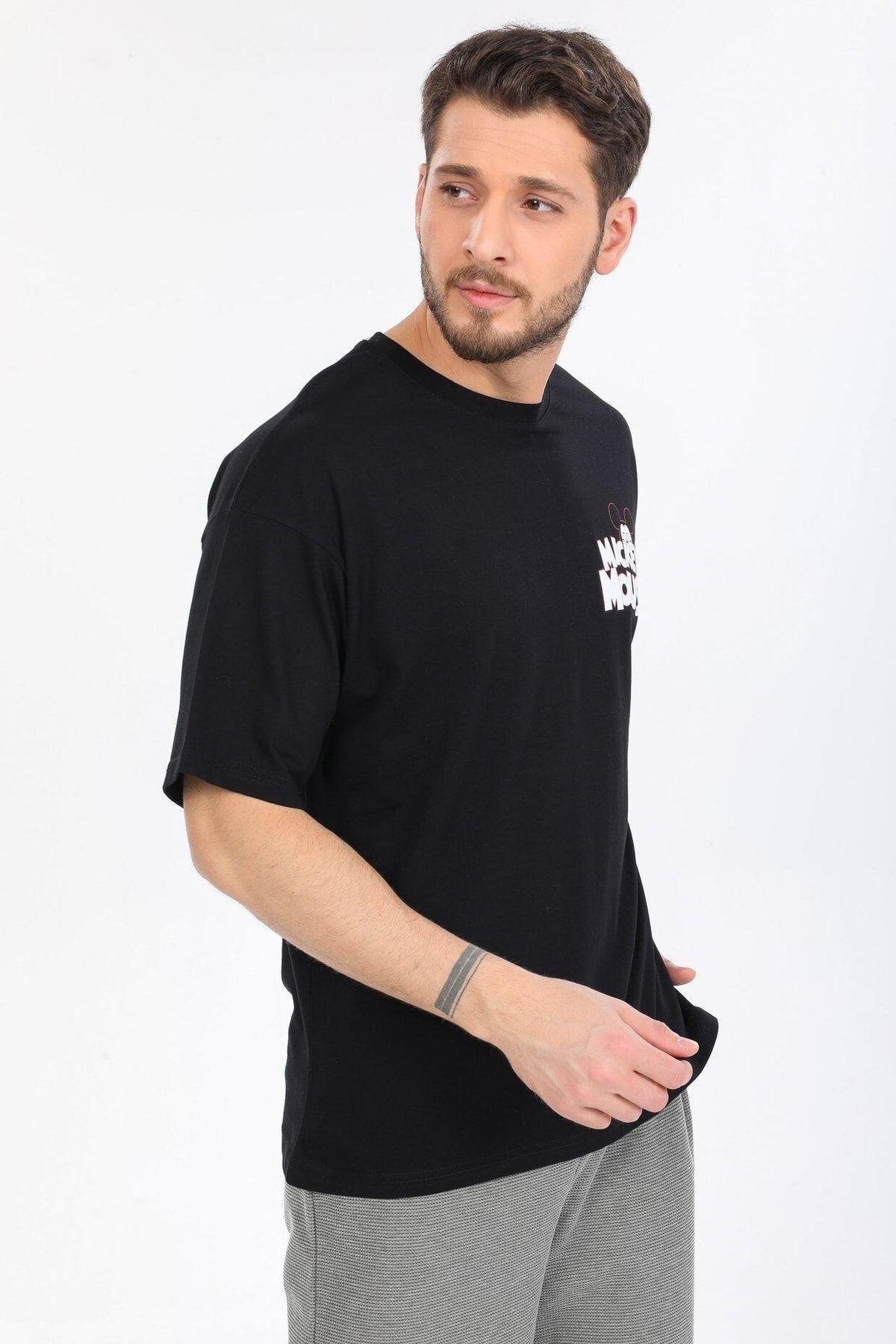 Mıckey Mouse Logolu Siyah T-shirt