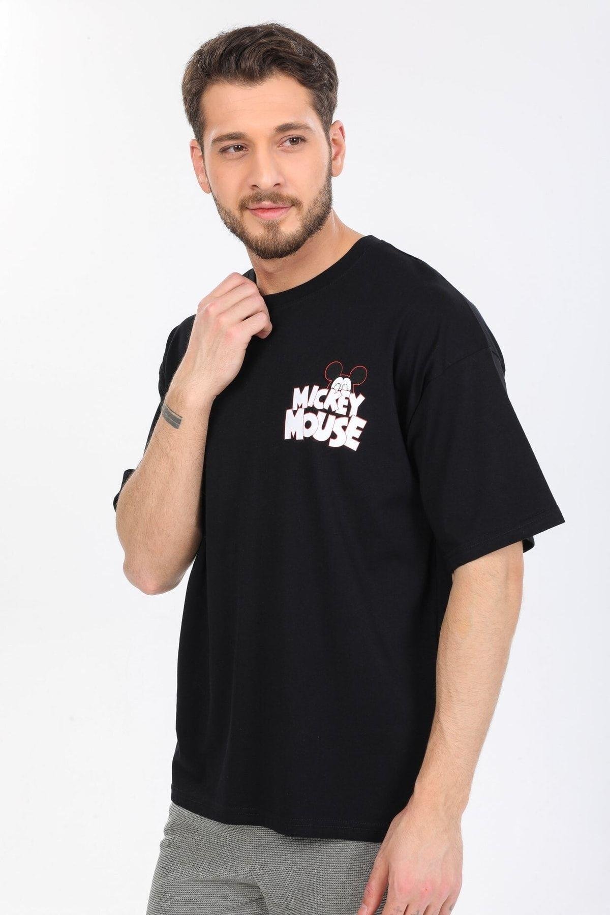Mıckey Mouse Logolu Siyah T-shirt