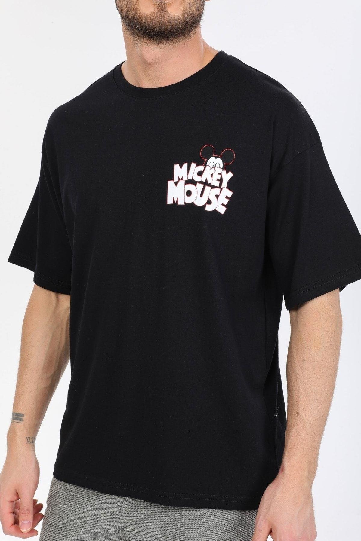 Mıckey Mouse Logolu Siyah T-shirt
