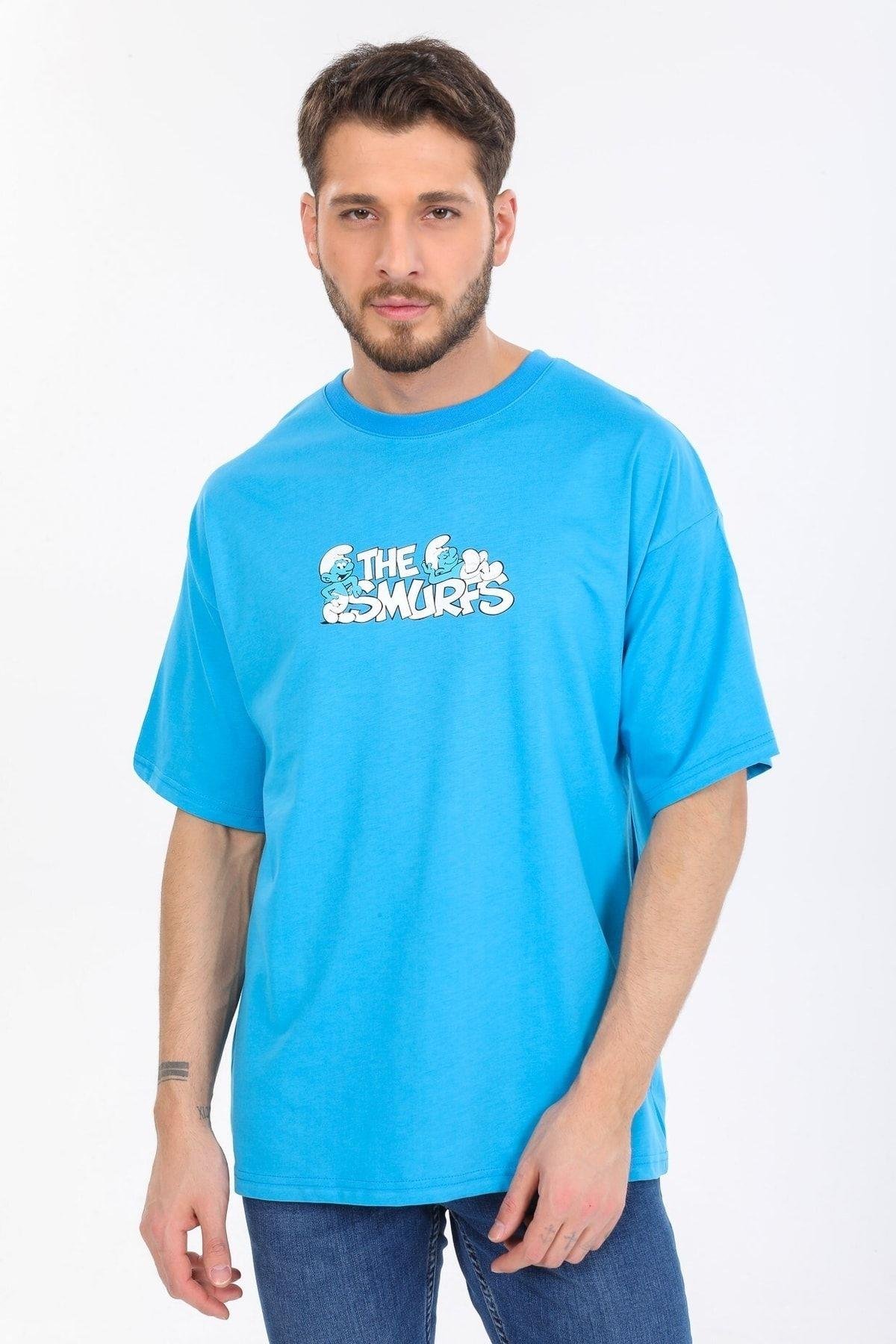 Smurfs Yazılı Mavi T-shirt