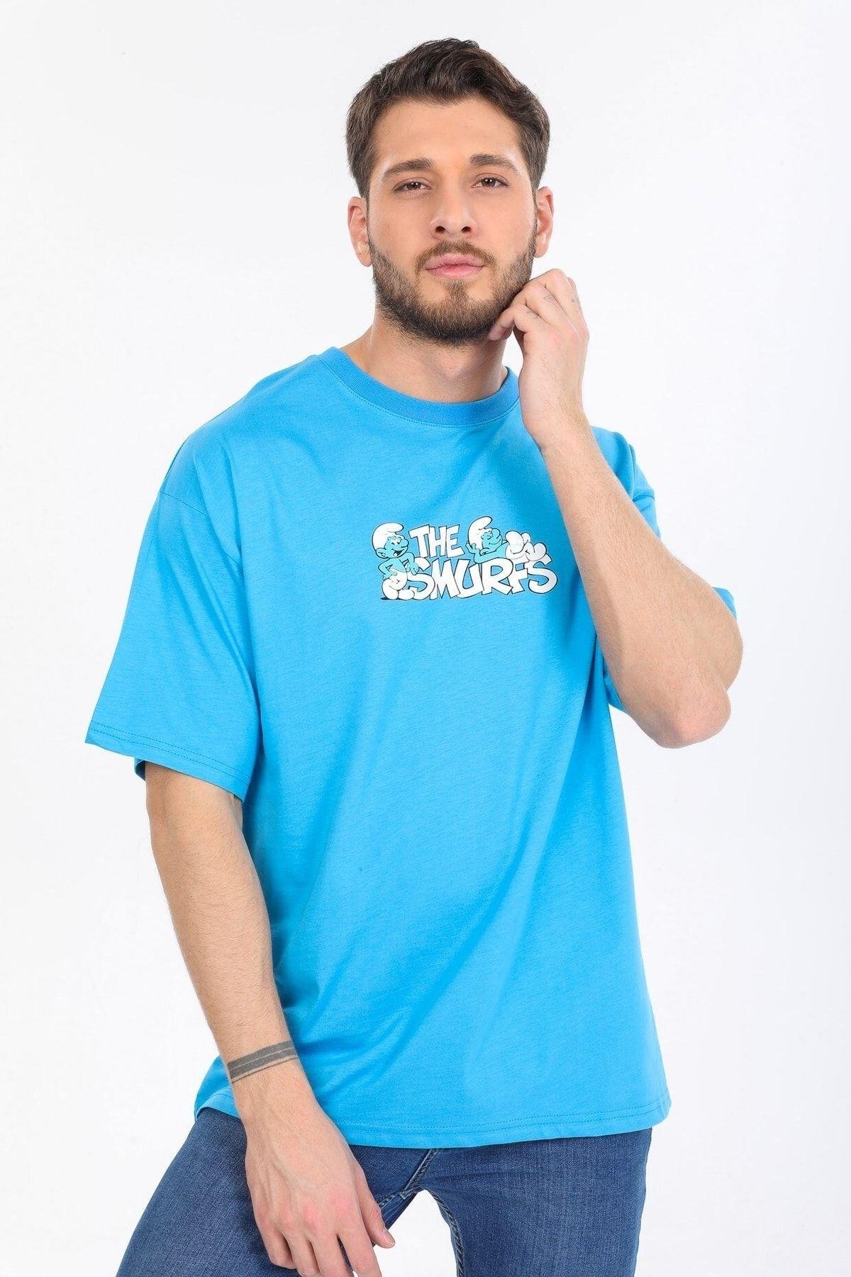 Smurfs Yazılı Mavi T-shirt