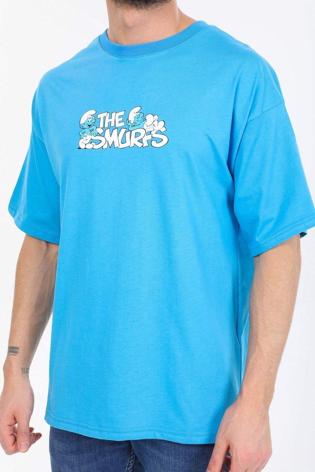 Smurfs Yazılı Mavi T-shirt