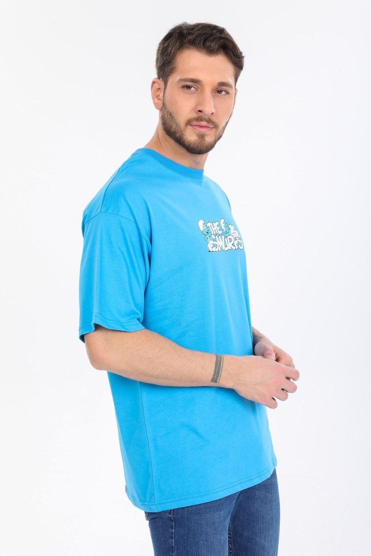 Smurfs Yazılı Mavi T-shirt