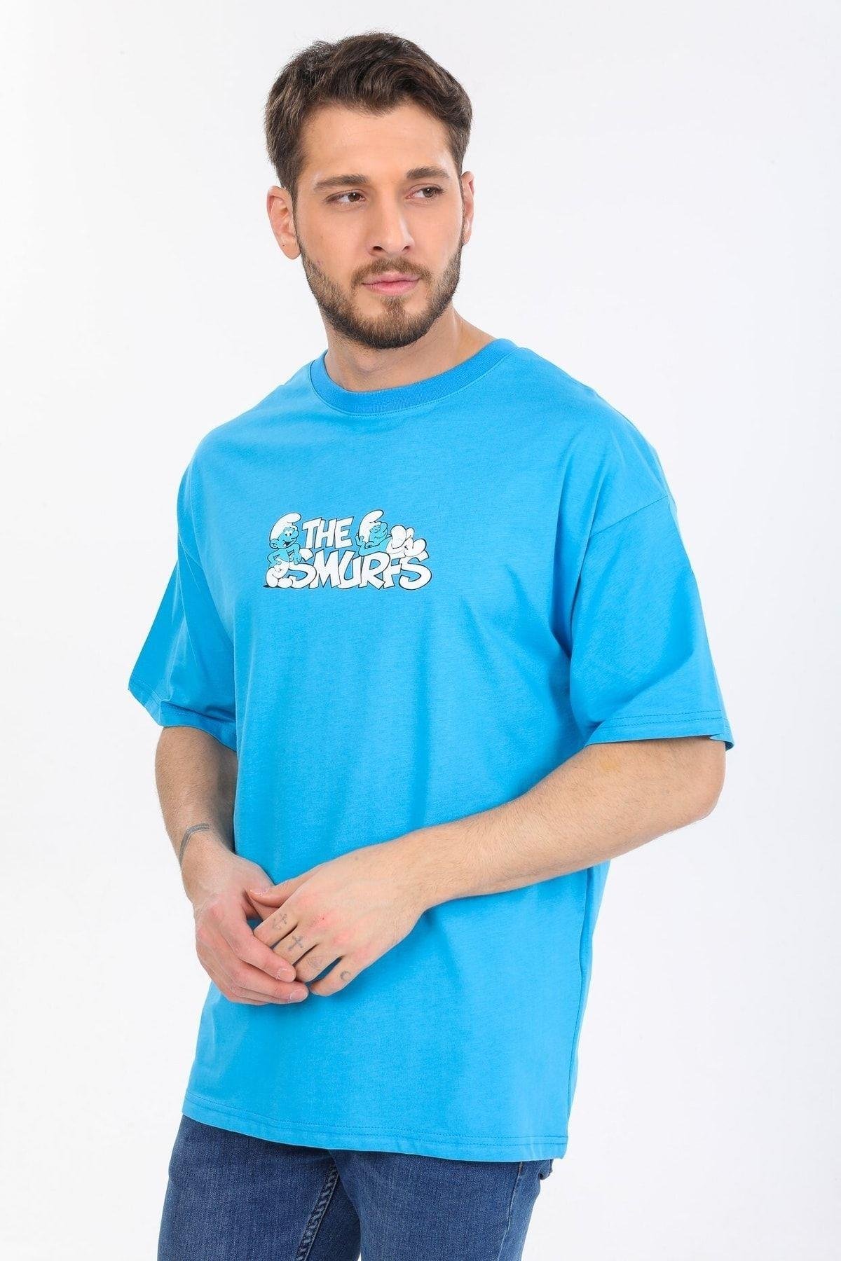 Smurfs Yazılı Mavi T-shirt